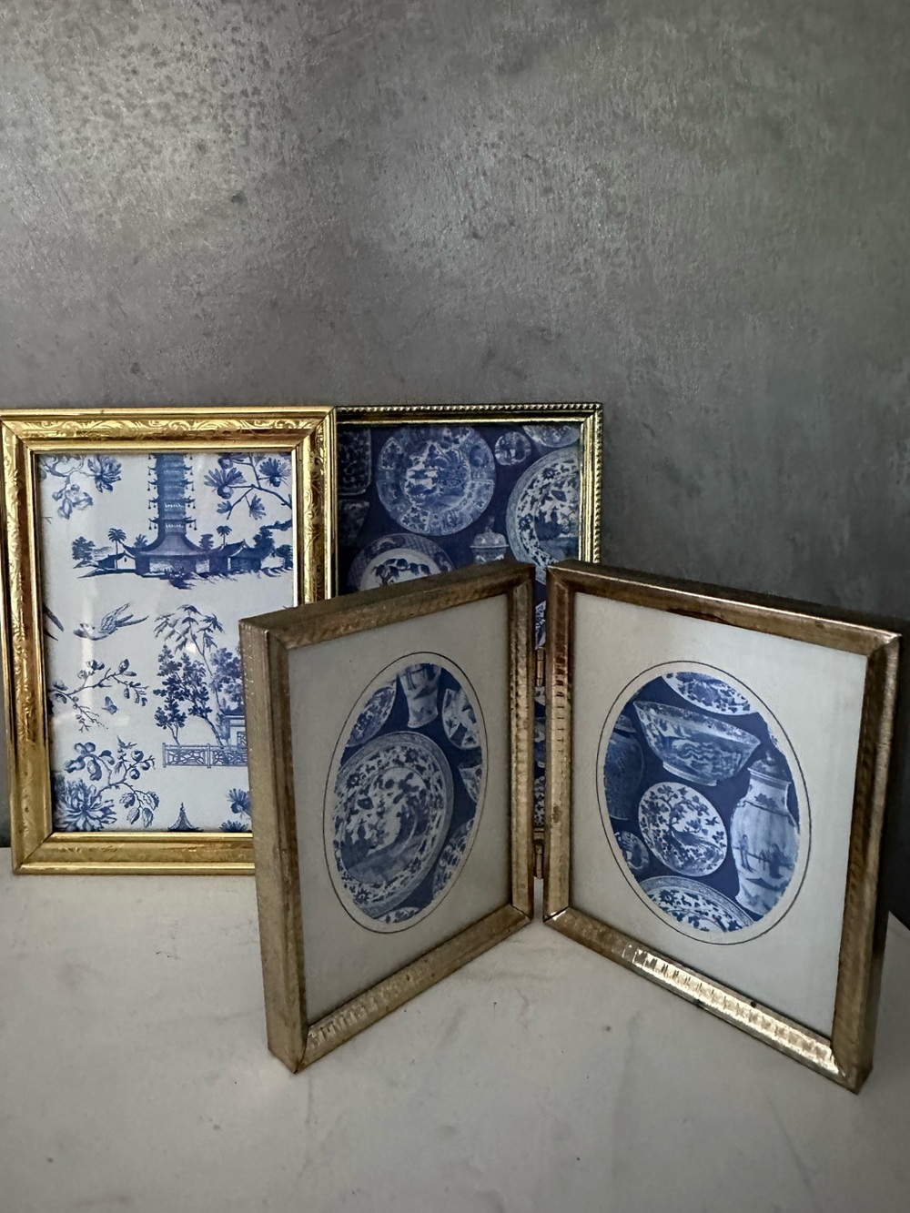 LOT OF 3 VTG ORNATE GOLD METAL BI-FOLD Picture Frame 5X7 3.5X5